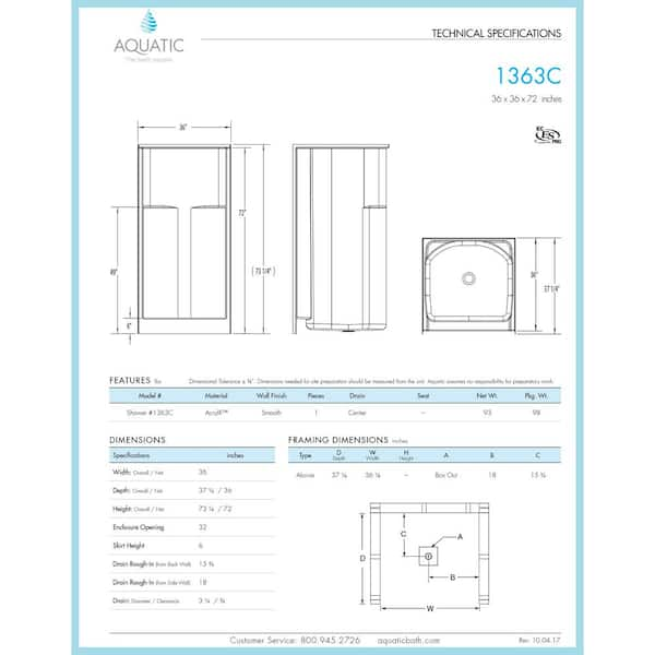 Aquatic Everyday 60 in. x 36 in. x 79 in. 1-Piece Shower Stall