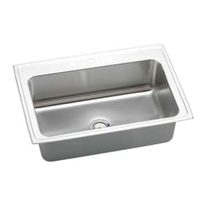 Lustertone Drop-In Stainless Steel 33 in. 1-Hole Single Bowl Kitchen Sink