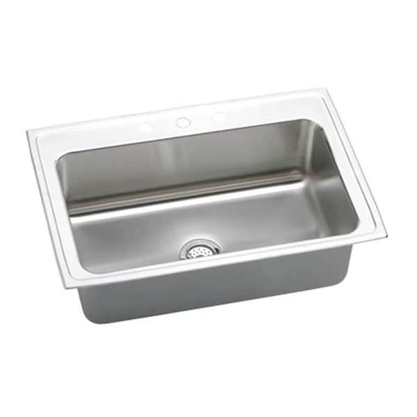 Elkay Lustertone Drop-In Stainless Steel 33 in. 3-Hole Single Bowl Kitchen Sink with 10 in. Bowls