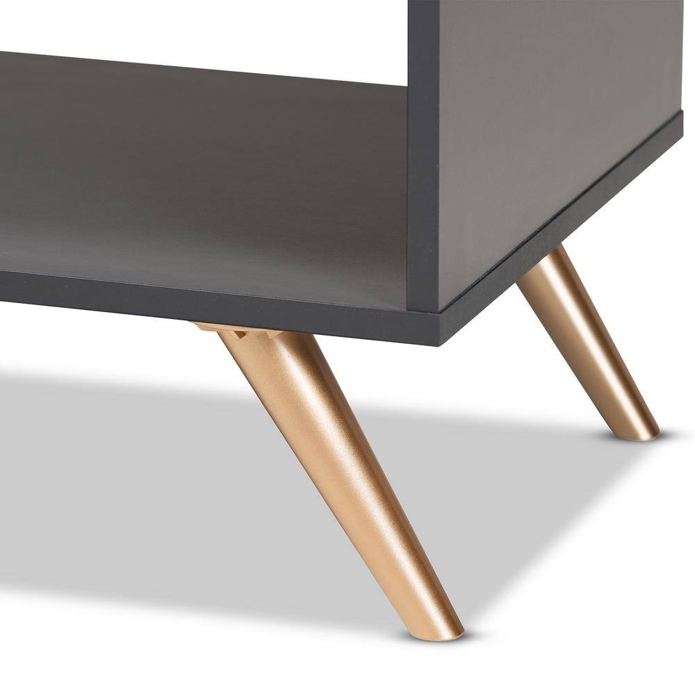 Dark Grey and Gold Wood Coffee Table with Storage Drawer