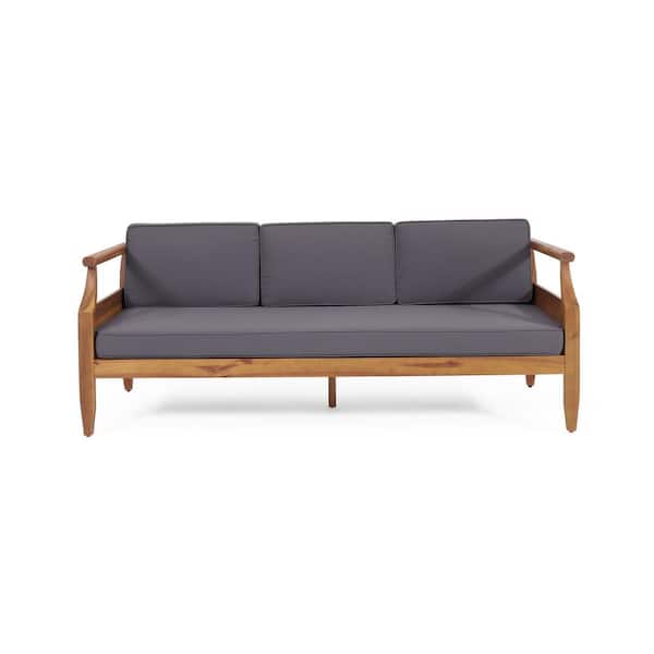 Boosicavelly Wood Outdoor Couch with Gray Cushions