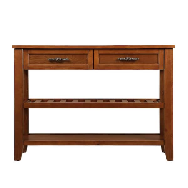 Unbranded 42.01 in. W x 13.78 in. D x 29.92 in. H Brown Linen Cabinet Console Table with 2-Storage Drawers and 2-Tiers Shelves