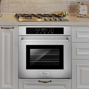 30 in. Single Electric Wall Oven with Convection Temperature Probe Self-Cleaning in Stainless Steel