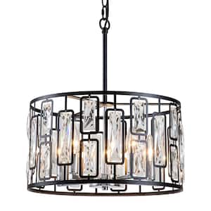 5-Light Black Drum Chandelier with Clear Crystals