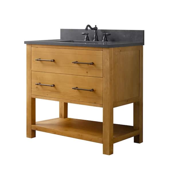 Windwood 36 in. W x 22 in. D x 34 in. H Bath Vanity in Natural with Blue Limestone Vanity Top with White Sink