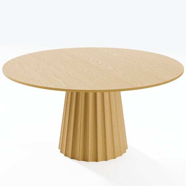 Dovelina 60 in. Solid Wood Natural Oak Pedestal Dining Table Round ...