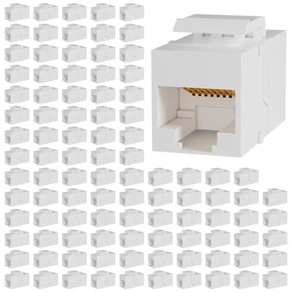 RJ45 Cat6 Keystone Coupler Female to Female Ethernet Jack for Cat6 Cat5e Cat5 Cables, White 100 Pack