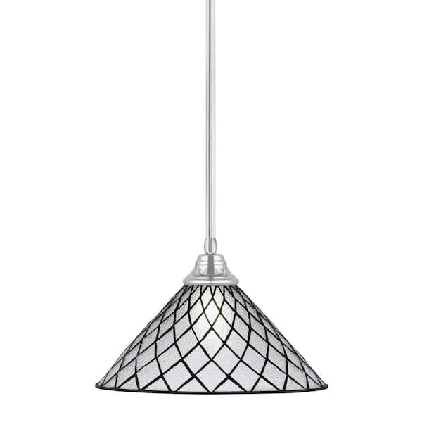 Unbranded Sparta 100-Watt 1 Light Chrome Shaded Pendant Light with 16 in. Diamond Ice Art Glass Shade, No Bulb Included