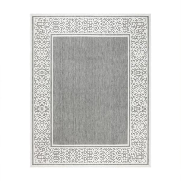 Gertmenian Paseo Tedo Dark Gray and White 6 ft. x 9 ft. Border Indoor/Outdoor Area Rug