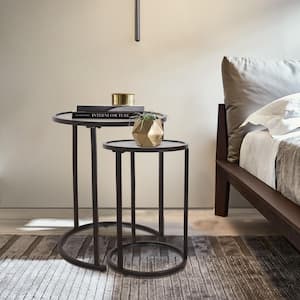 Decorative 19.5 in. Black Round Glass Top End Table