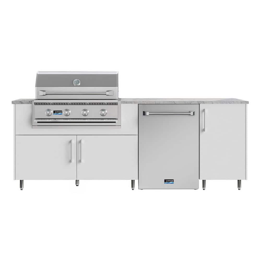 Sundown 90.5 in. W 4-Burner Propane Grill Island in Stainless Steel Miami Shell White with Refrigerator and 2 ROT price history on PriceWatchPro