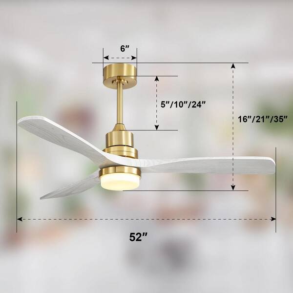 Jushua 52 in.Indoor Gold Ceiling Fan With Dimmable Led Light