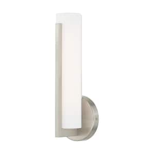 Anderson 4.375 in. 1-Light Brushed Nickel LED ADA Vanity Light with Satin White Acrylic Shade