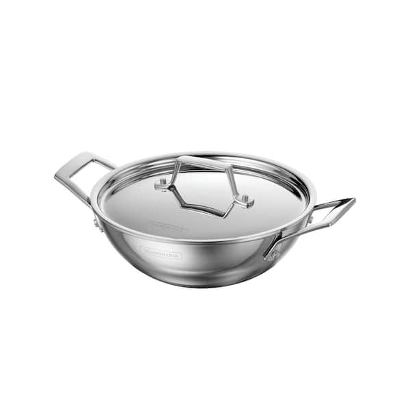 Utsava 8.4 in. 1.8 Qt Tri-Ply Clad Stainless Steel Kadai Pan with Lid – Induction & Gas Compatible - Cookware
