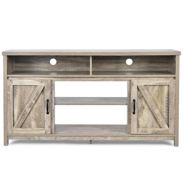 Costway 59 in. Natural TV Stand Media Center Console Cabinet Fits TV's up to 65'' w/Barn Door