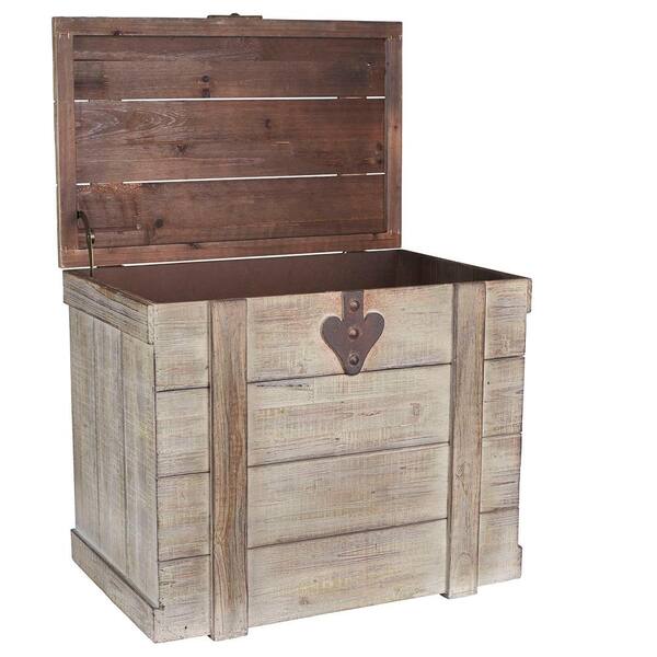 Household Essentials Stripped Weathered Wooden Storage fashion Trunk, Large