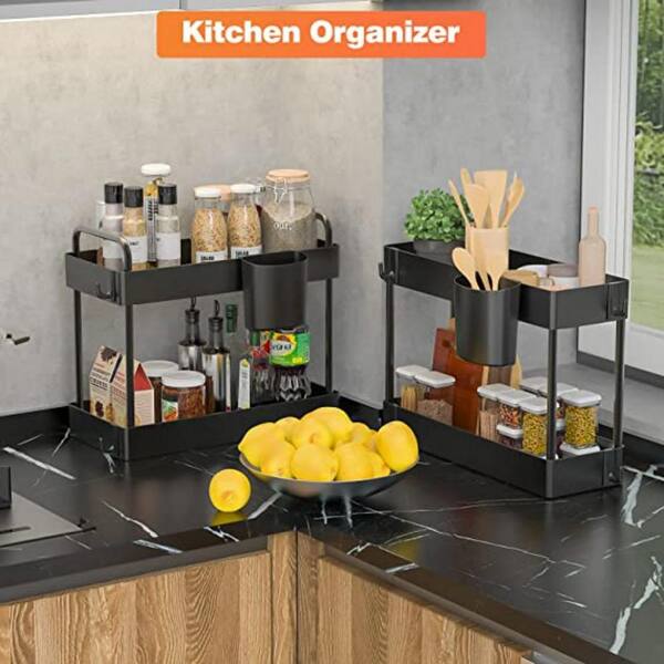 Dyiom 2 Tier Under the Sink Organizer Baskets with Sliding Drawers -Ideal  for Cabinet, Countertop, Pantry, and Desktop B0BY889HKD - The Home Depot