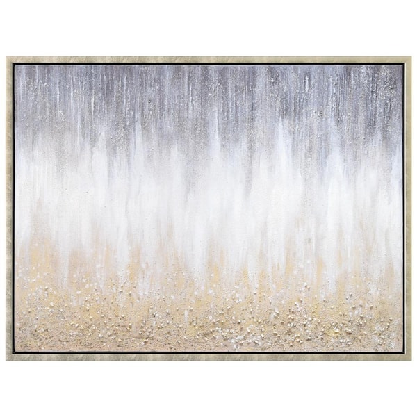 Golden Cascade Textured Glitter Hand Painted Framed Canvas Wall Art, 30 in. x 40 in.