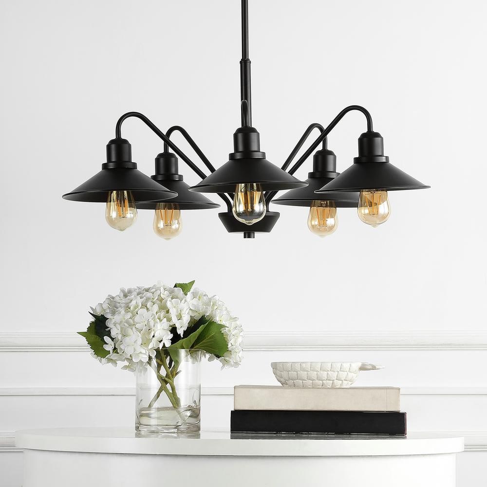 Cole 27" Black Iron Farmhouse Chandelier with Triangular Shades