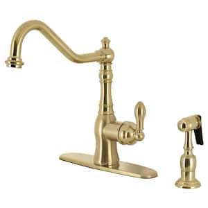 American Classic Deck Mount Single Handle Standard Kitchen Faucet with Sprayer in Brushed Brass