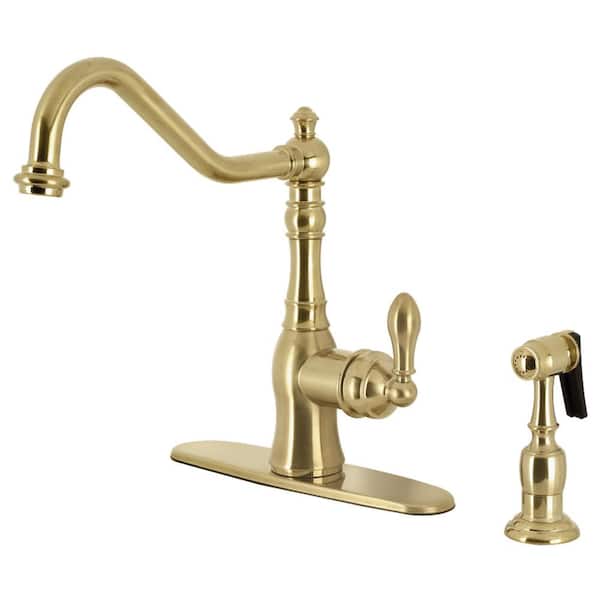 American Classic Deck Mount Single Handle Standard Kitchen Faucet with Sprayer in Brushed Brass
