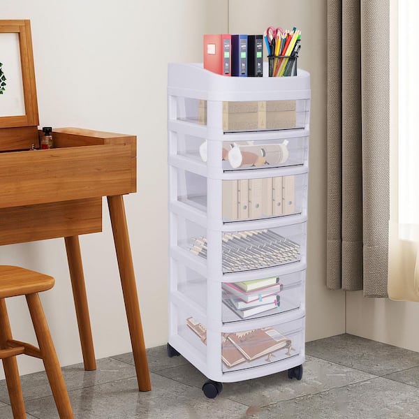 6 Plastic Storage Drawers Organizer, Closet Dresser, Dorm Nightstand,  Heavy-Duty Plastic Storage Drawers Mobile Cabinet with Casters, Easy  Assembly
