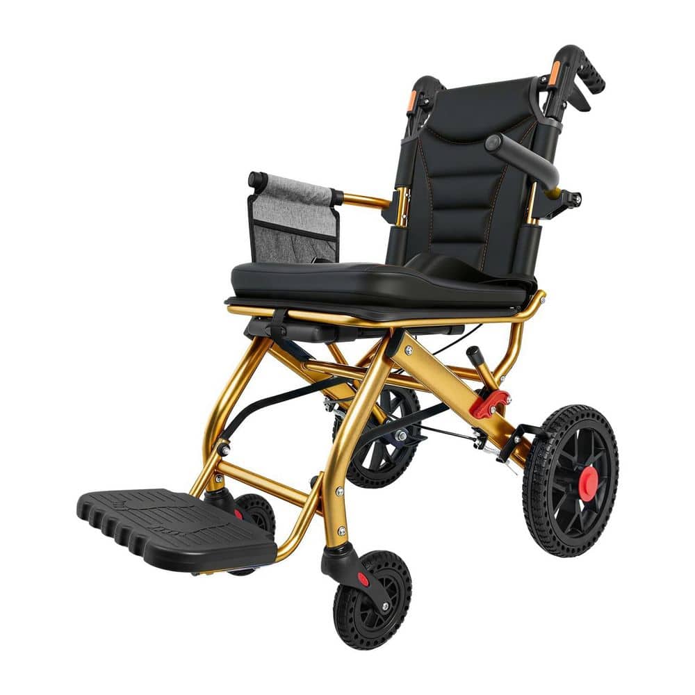 Lightweight Folding Wheelchair with 12 in. PU Rear Wheels for Seniors, 300 lb. Portable Transport Chair, Black Gold price history on PriceWatchPro
