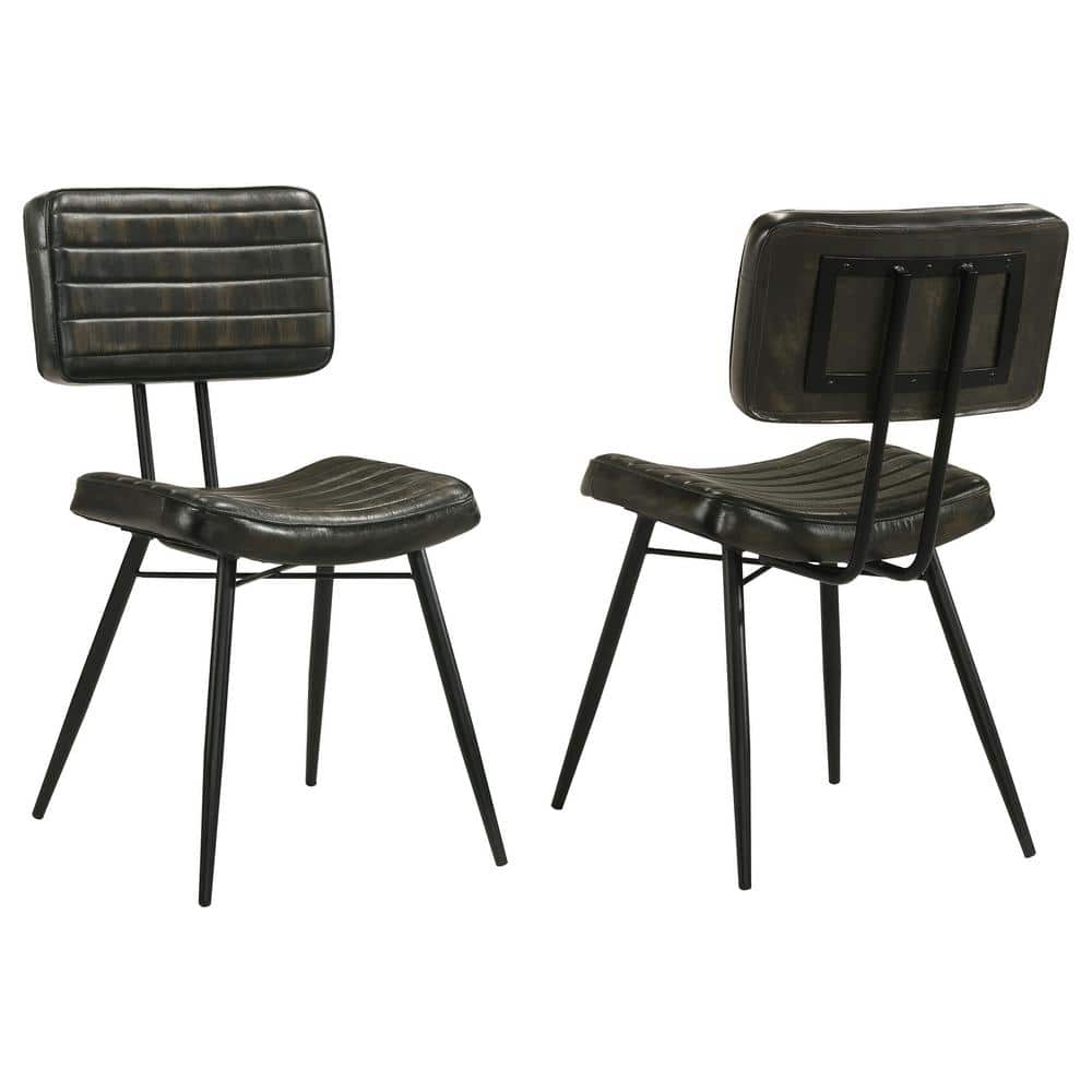Espresso Leather Upholstered Side Chair with Metal Legs