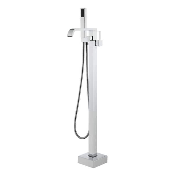 cadeninc Single-Handle Freestanding Floor Mounted Tub Faucet with Handheld Showerhead in Polished Chrome