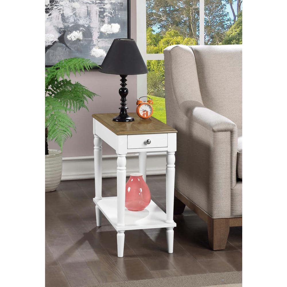 French Country Driftwood and White Wood Chairside Table with Storage
