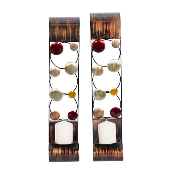 Unbranded Brown Metal Solid Wall Sconce, Candle Sconce Set of 2