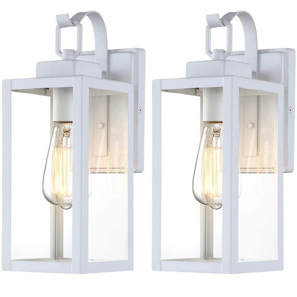 14 in Modern Matte White Hardwired Outdoor Wall Lantern Sconce with Clear Glass, No Bulbs Included price history on PriceWatchPro