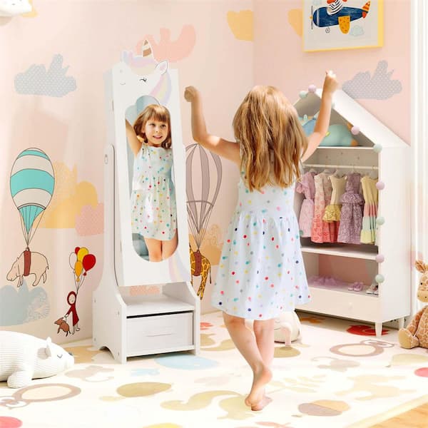 12.5 in. Width Kids Vanity Set Princess Makeup Dressing Table and Chair Set with Kids Jewelry Armoire White