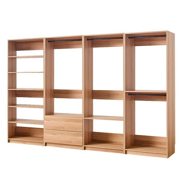 Klair Living Prosper 128 in. W Oak Tower System Freestanding-Shelf Walk-in Wood Closet System