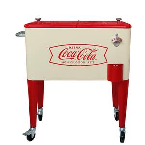 Coca-Cola 60 Qt Cream Fishtail Logo Rolling Chest Cooler