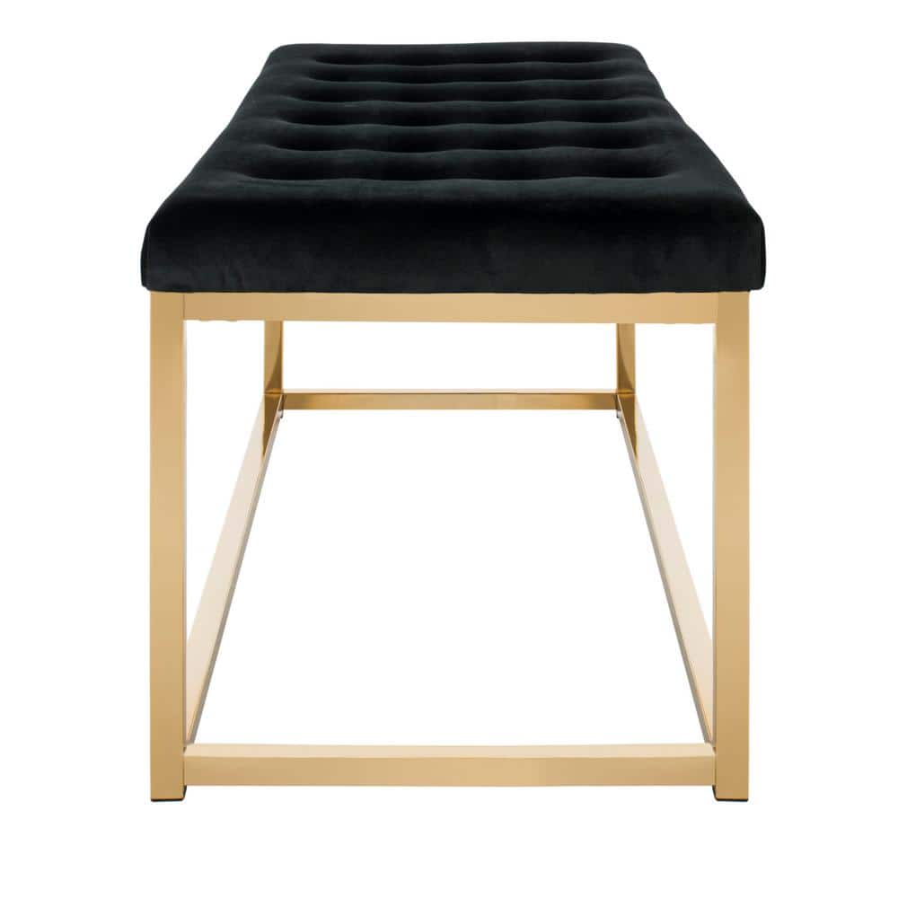 48'' Black Velvet and Brass Transitional Bench