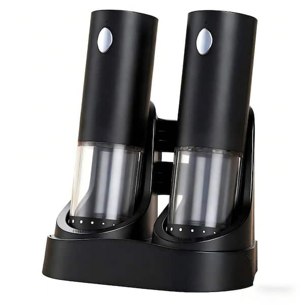 6-Level Adjustable Black Electric Salt & Pepper Grinder Set Automatic Refillable Salt Pepper Grinders with Charging Base