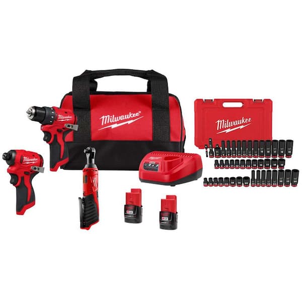 M1212-Volt Lithium-Ion Brushless Cordless Subcompact Drill &Impact Driver Combo Kit with 3/8in. Ratchet, Batteries & Bag