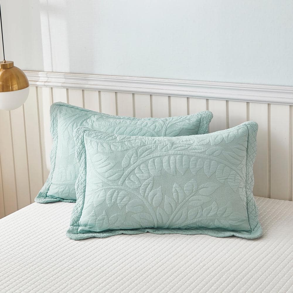 Standard Pistachio Green Cotton Embroidered Pillow Shams
