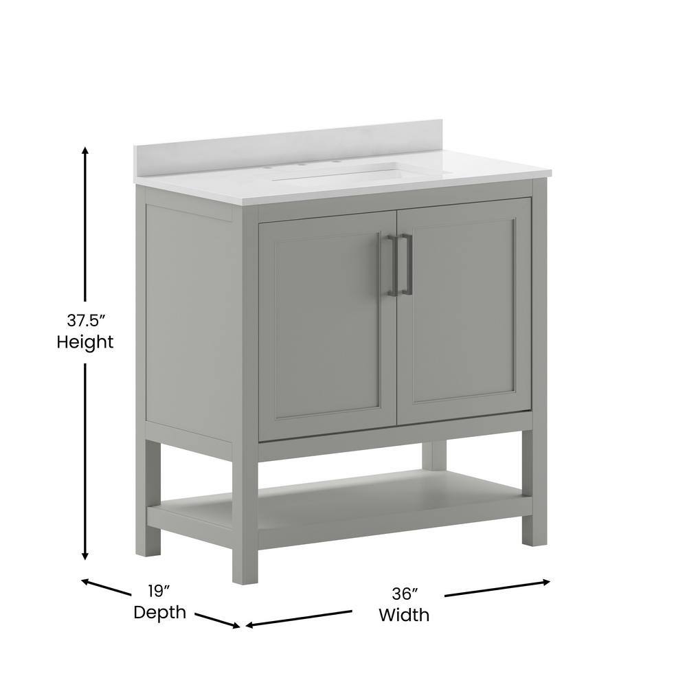 Vivien 36" Gray Bathroom Vanity with Carrara Marble and Ceramic Sink