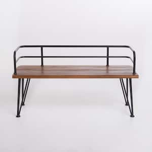 Outdoor Wood and Metal bench for Garden Patio, Dark Grey Metal Frame and Teak Colored Bench Top