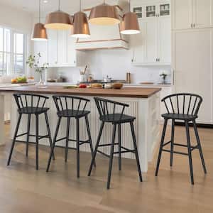 Winson Windsor 30 in.Black Solid Wood Bar Stool for Kitchen Island Counter Stool with Spindle Back Set of 4