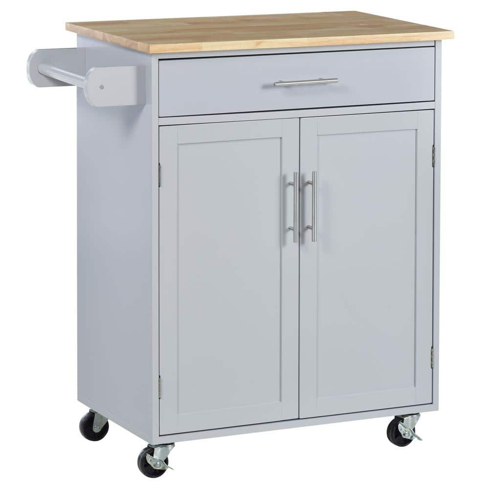 Gray Wood 32.8 in. Kitchen Island with Drawer, Storage Cabinet and Towel Ra