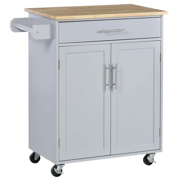 Unbranded Gray Wood 32.8 in. Kitchen Island with Drawer, Storage Cabinet and Towel Rack