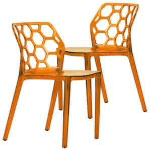 Dynamic Transparent Orange Plastic Dining Chair Set of 2