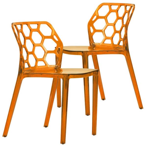 Leisuremod Dynamic Transparent Orange Plastic Dining Chair Set of 2