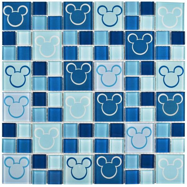 Disney Mickey Blue 11-3/4 in. x 11-3/4 in. x 5 mm Glass Mosaic Tile