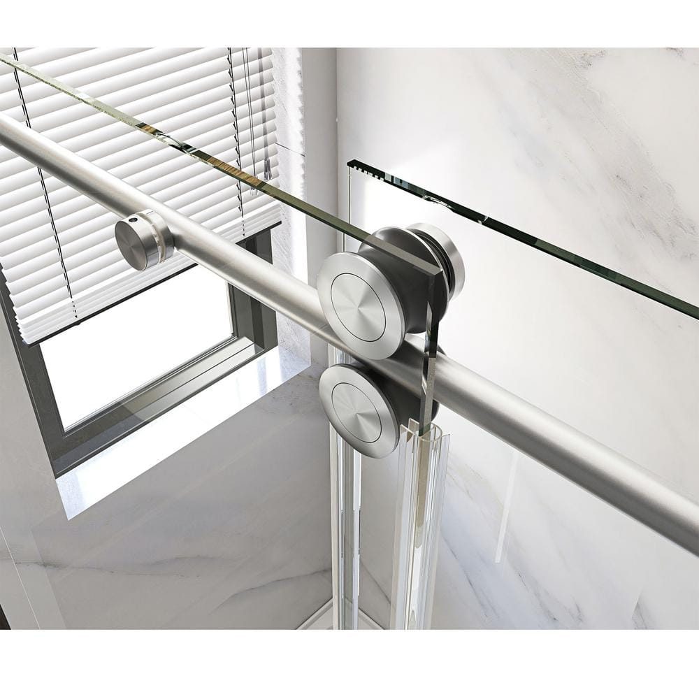Brushed Nickel Frameless Sliding Shower Door with Clear Tempered Glass