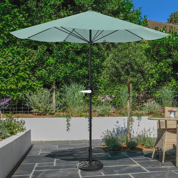 dusty green patio umbrella Pure Garden 9-Foot Outdoor Patio Umbrella with Base