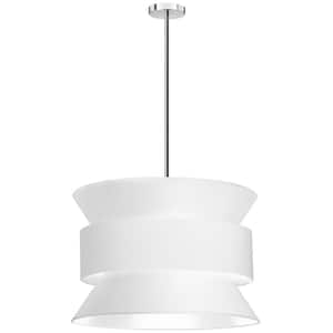 Questa 4-Light Polished Chrome Shaded Pendant Light with White Fabric Shade